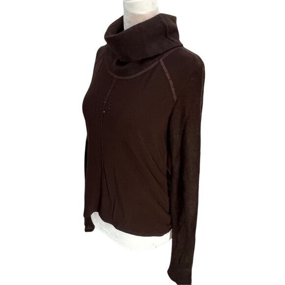 𝅺vintage 90's Vex🤎Wool Blend Brown Cowl Neck Sweater Size S - Picture 3 of 8